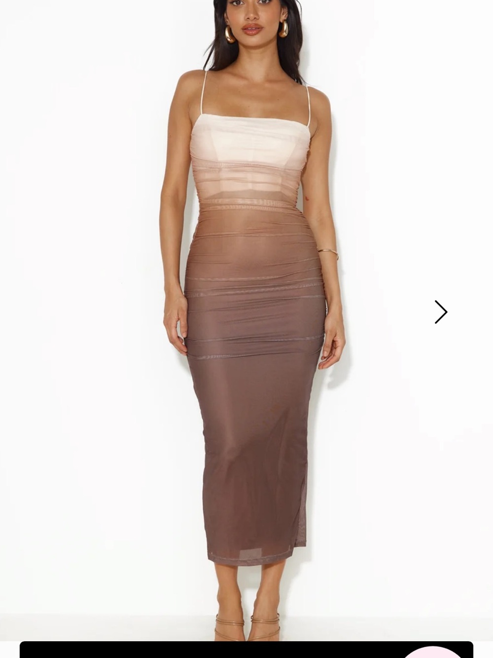 Layered Draped Spaghetti Strap ombré long midi Dress - Brown